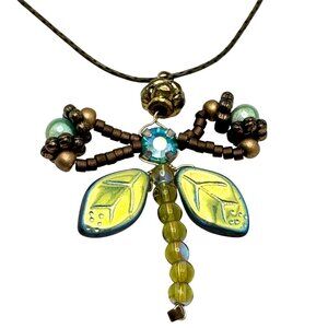 Robin Goodfellow Designs Dragonfly Pendant Necklace Swarovski Crystals Beads